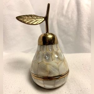 Bombay company pear shaped brass with mother of pearl inlay trinket box